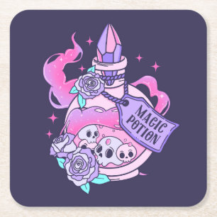 Dessous-de-verre Carré En Papier Potion magique Cute Rose Halloween Potion bouteill