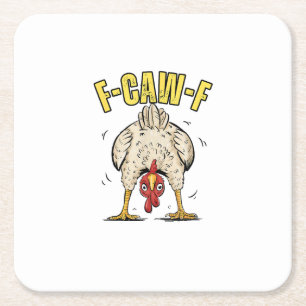 Dessous-de-verre Carré En Papier Poulet Drôle F-Caw-F Coq de Campagne Poule