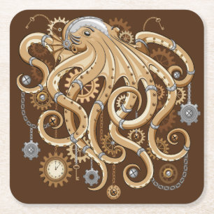 Dessous-de-verre Carré En Papier Poulpe Steampunk Rétro Fantastique Mécanique