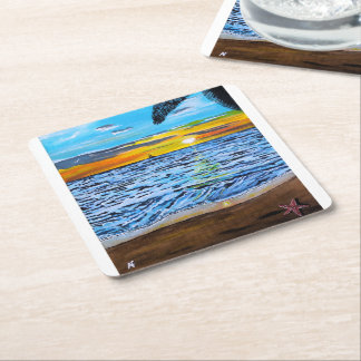Dessous-de-verre Carré En Papier Poursuite du coucher de soleil Peinture d'Alfred F