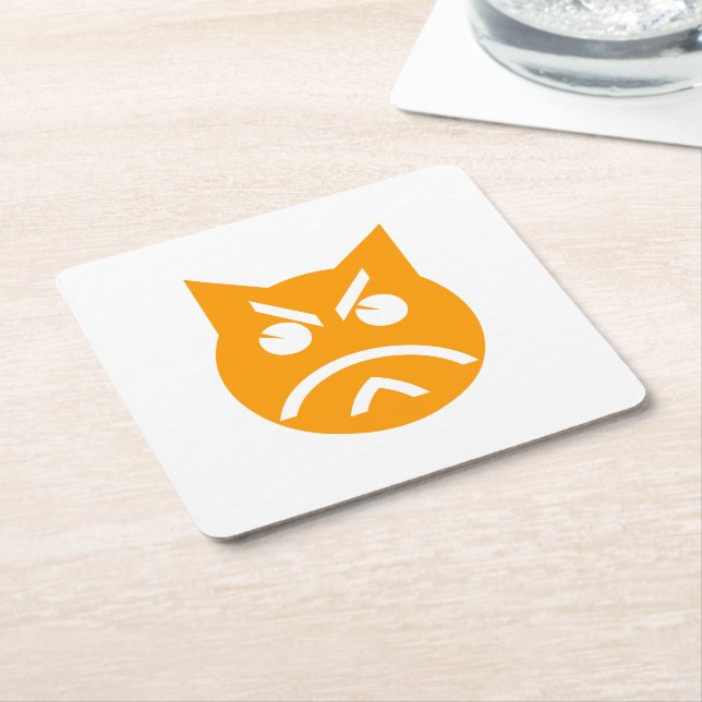 Dessous-de-verre Carré En Papier Poussage Emoji Chat (Incliné)