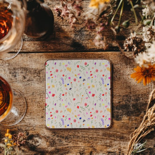 Dessous-de-verre Carré En Papier Prairie de fleurs sauvages bohème peinte à la main