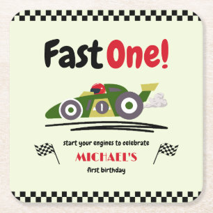 Dessous-de-verre Carré En Papier Premier anniversaire Fast One Green Race Car