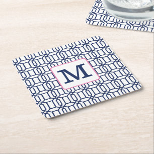 Dessous-de-verre Carré En Papier Preppy Blanc bleu octagon Monogramme initial