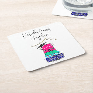 Dessous-de-verre Carré En Papier Preppy Script High School Graduation Suitcase 2023