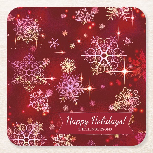Dessous-de-verre Carré En Papier Prettiest Snowflakes Motif Red ID846 (Devant)