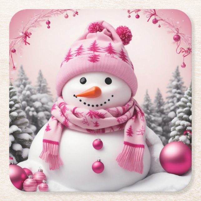 Dessous-de-verre Carré En Papier Pretty Rose Xmas Snowman (Devant)