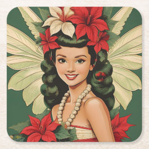 Dessous-de-verre Carré En Papier Princesse de Noël Tropical Rétro 50s