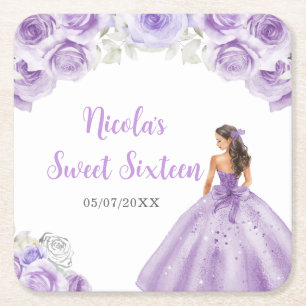 Dessous-de-verre Carré En Papier Princesse Florale en Sweet sixteen Robe violette