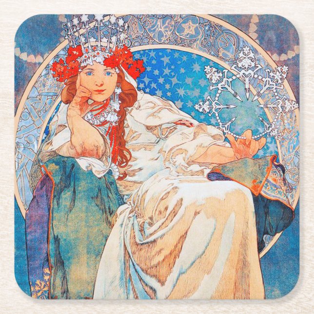 Dessous-de-verre Carré En Papier Princesse Hyacinth, Mucha (Devant)