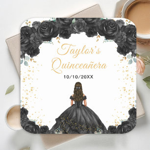 Dessous-de-verre Carré En Papier Princesse Noire Florale Quinceañera