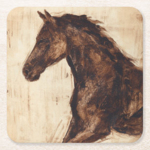 Dessous-de-verre Carré En Papier Profil du cheval sauvage Brown