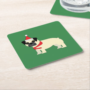 Dessous-de-verre Carré En Papier Pug de Noël