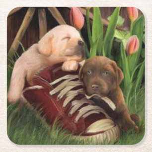 Dessous-de-verre Carré En Papier Puppies mignonnes au repos