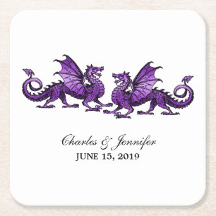 Dessous-de-verre Carré En Papier Purple Elegant Dragons Mariage Dessous de verre en