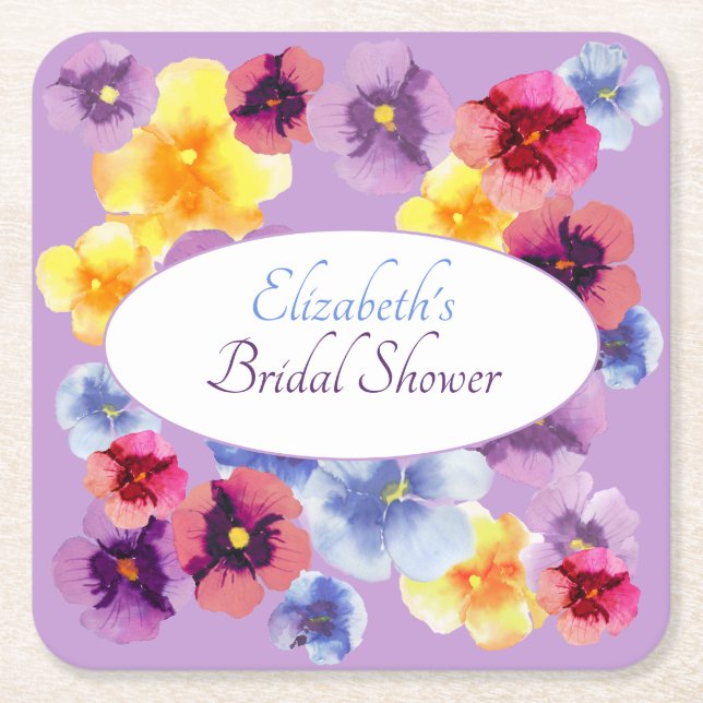 Dessous-de-verre Carré En Papier Purple Pansy Boho Floral Bridal Shower (Devant)