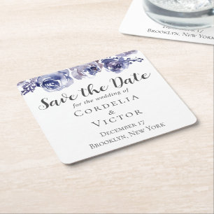 Dessous-de-verre Carré En Papier Purple Rose élégant Floral hiver Enregistrer la da
