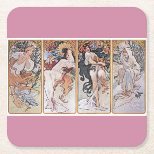 Dessous-de-verre Carré En Papier Quatre Saisons, Mucha