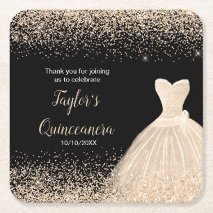 Dessous-de-verre Carré En Papier Quinceanera Champagne Faux Parties scintillant