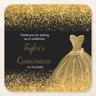 Dessous-de-verre Carré En Papier Quinceanera Gold Faux Parties scintillant