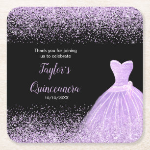 Dessous-de-verre Carré En Papier Quinceanera Lumière Violet Parties scintillant Fau