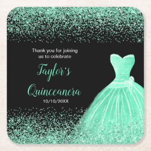 Dessous-de-verre Carré En Papier Quinceanera Mint Green Faux Parties scintillant