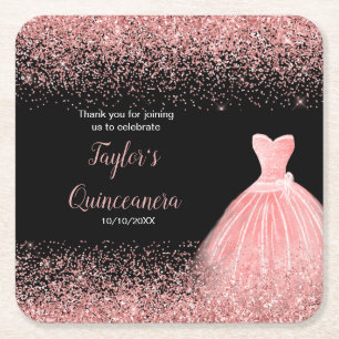 Dessous-de-verre Carré En Papier Quinceanera Rose Pink Faux Parties scintillant Ann