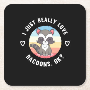 Dessous-de-verre Carré En Papier Raccoon Lover J'Aime Vraiment Les Raccoons