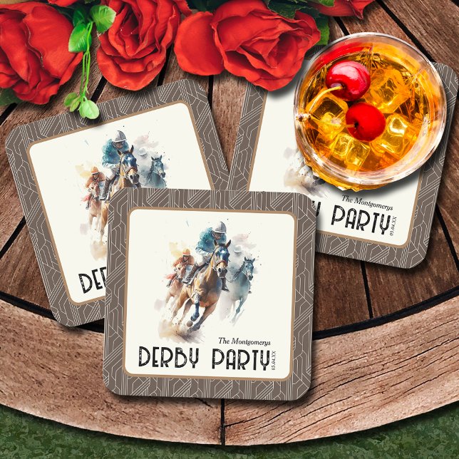 Dessous-de-verre Carré En Papier Racehores Derby Party Brown (Racehorses and Jockeys Derby Party Brown Square Paper Coasters)
