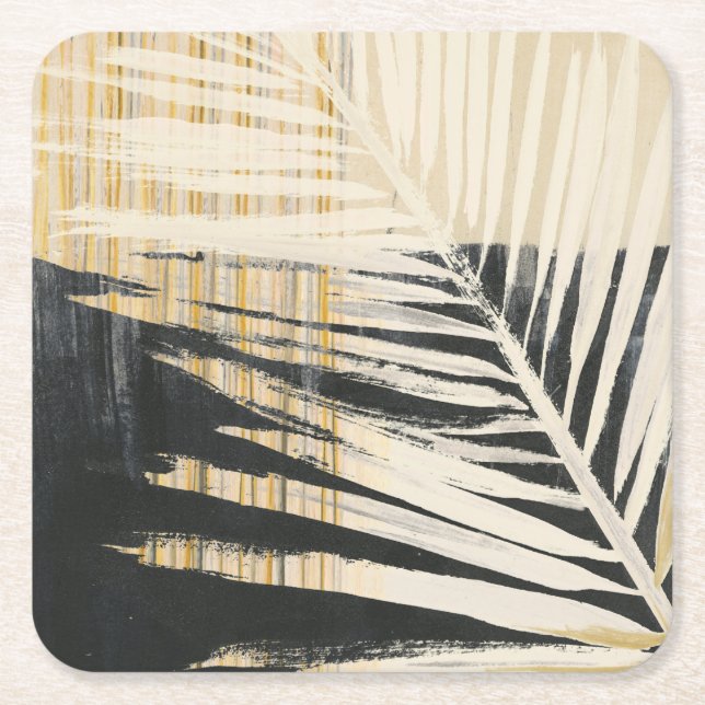 Dessous-de-verre Carré En Papier Raffie d'or - Franges de palmiers (Devant)