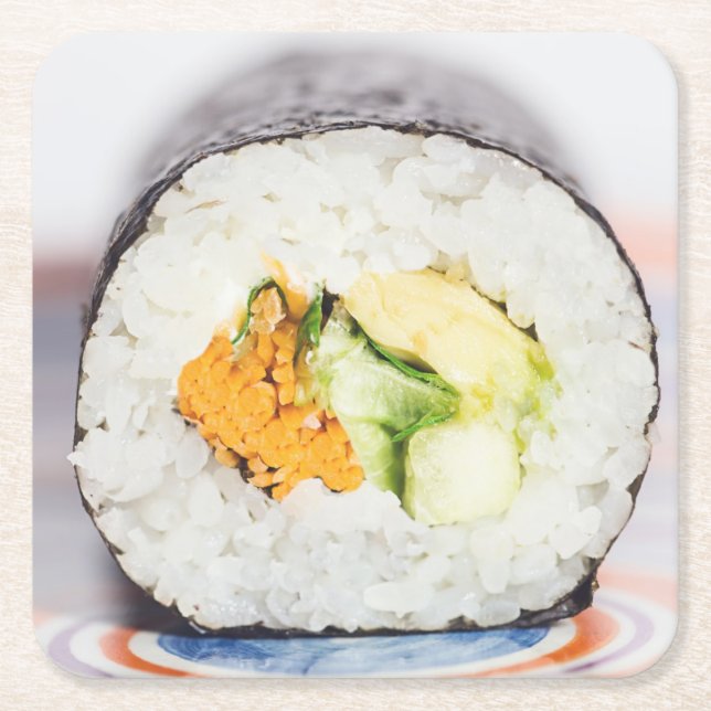 Dessous-de-verre Carré En Papier Râle de sushi Poisson et riz (Devant)