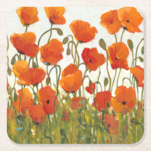 Dessous-de-verre Carré En Papier Rangées des pavots I