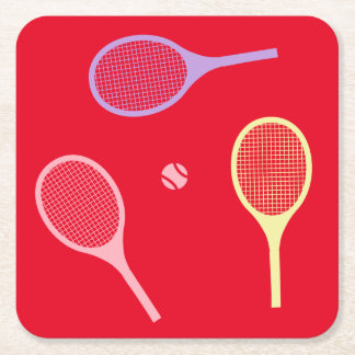 Dessous-de-verre Carré En Papier Raquettes de tennis Pastel avec balle de tennis en