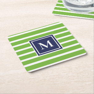 Dessous-de-verre Carré En Papier Rayure vert Kelly Moderne Monogramme Coastal Beach
