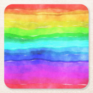 Dessous-de-verre Carré En Papier Rayures arc-en-ciel aquarelle