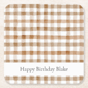 Dessous-de-verre Carré En Papier Rayures Marron Crème Anniversaire Carreaux Tannés