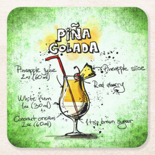 Dessous-de-verre Carré En Papier Recette de boisson Pina Colada