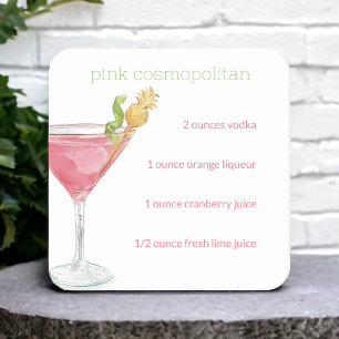 Dessous-de-verre Carré En Papier Recette de cocktail cosmopolitan à l'aquarelle