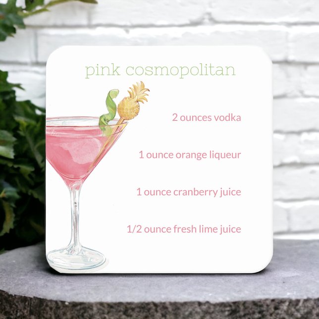 Dessous-de-verre Carré En Papier Recette de cocktail Cosmopolitan à l'aquarelle (Créateur téléchargé)