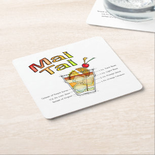 DESSOUS-DE-VERRE CARRÉ EN PAPIER RECETTE DE COCKTAIL MAI TAI ART