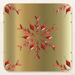 Dessous-de-verre Carré En Papier Red Christmas Stars on Gold