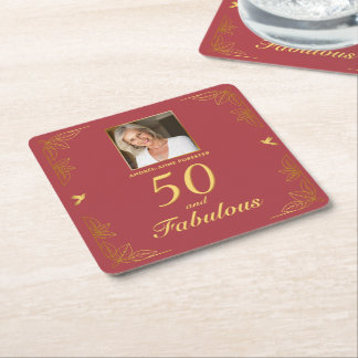 Dessous-de-verre Carré En Papier Red Gold moderne 50 Fabuleux photo Anniversaire