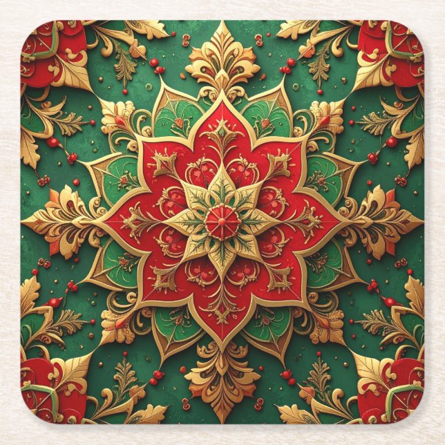 Dessous-de-verre Carré En Papier Red Green Decorative Holiday Paper Coaster (Devant)