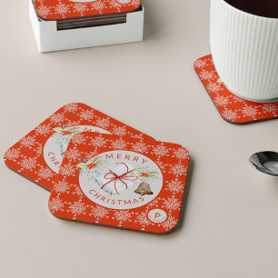 Dessous-de-verre Carré En Papier Red Grey Snowflake Noël Secret Père Noël Monogramm