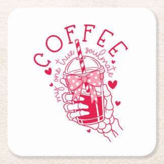 Dessous-de-verre Carré En Papier Red Hearts Skeleton Coffee Soulmate