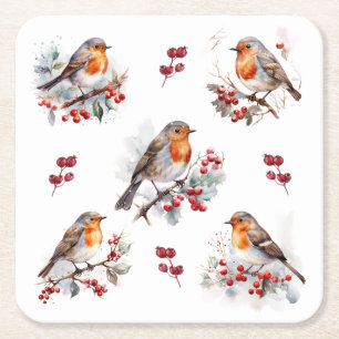 Dessous-de-verre Carré En Papier Red Robin Holly Christmas