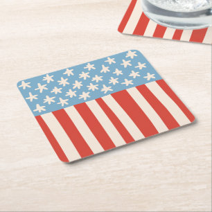Dessous-de-verre Carré En Papier Red White & Blue Stars & Stripes Family Barbecue