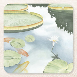 Dessous-de-verre Carré En Papier Réflexion de Koi Pond avec poissons et lys