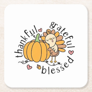 Dessous-de-verre Carré En Papier Réflexion Grateful Blessé Thanksgiving drôle