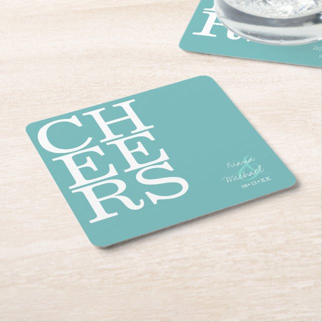 Dessous-de-verre Carré En Papier Réflexions Mariage Cheers Turquoise ID774 (Incliné)